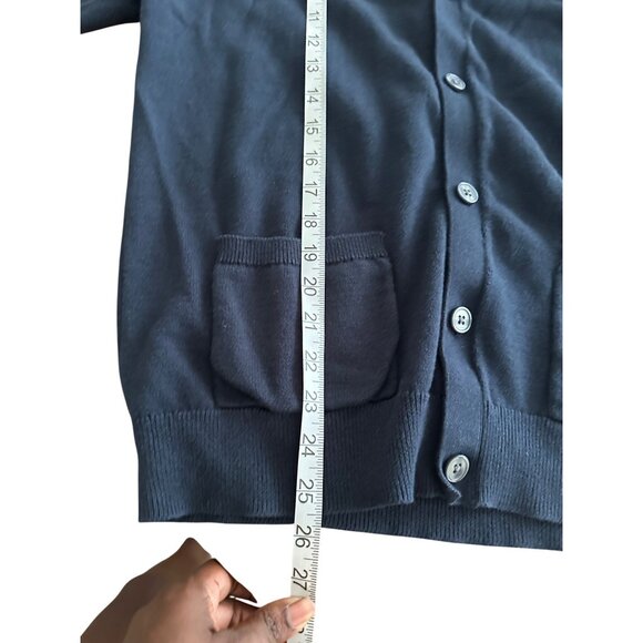 Share Mens Navy Blue Cardigan Sweater V Neck Button Up M 100%Cotton Fall Staple - Picture 5 of 9